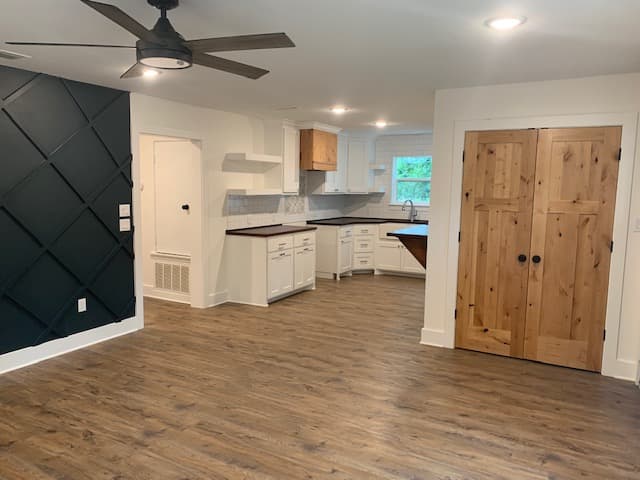 Living room open to the kitchen