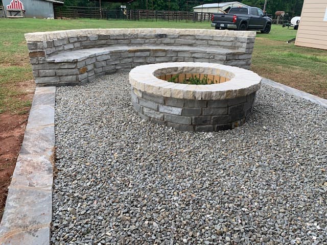 Fire pit with curved bench