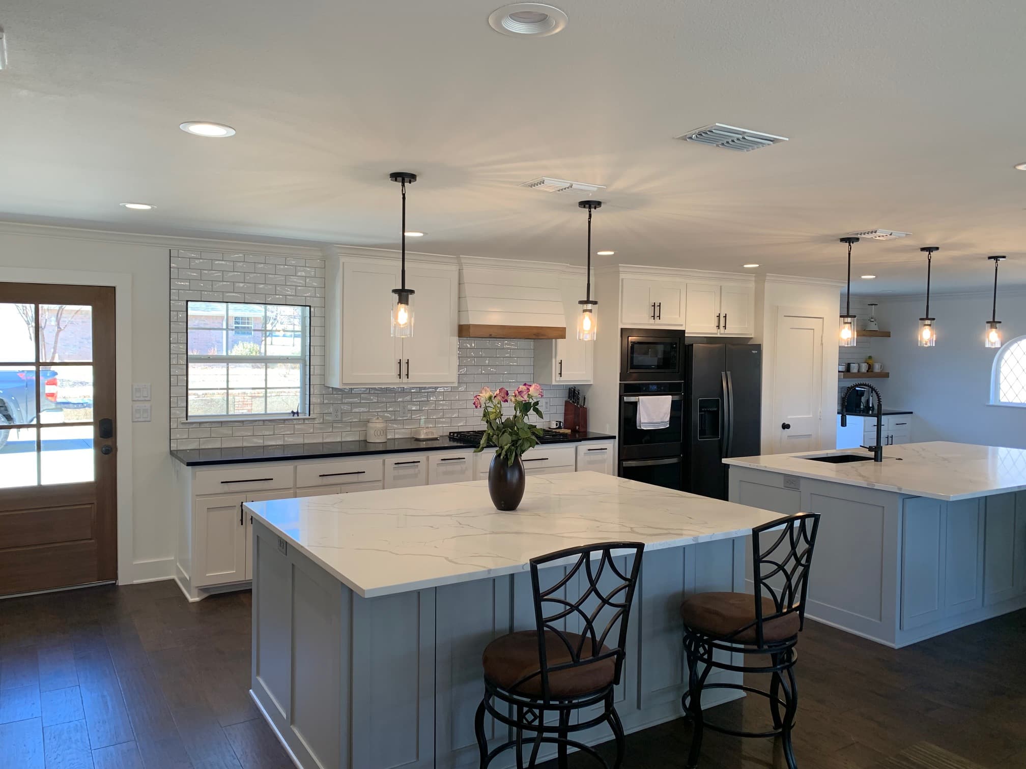 Remodeled kitchen with dual islands