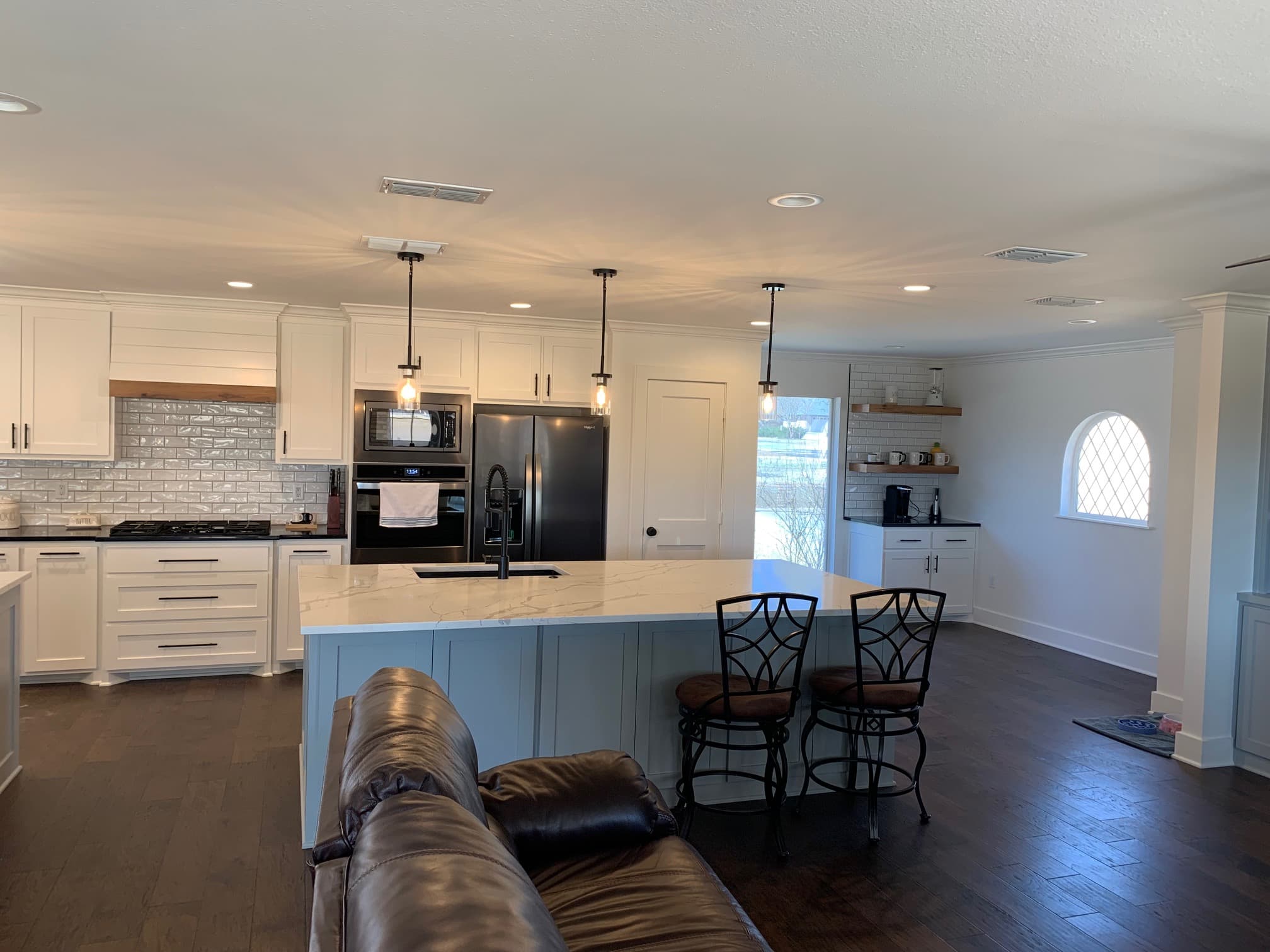 Remodeled kitchen with dual islands