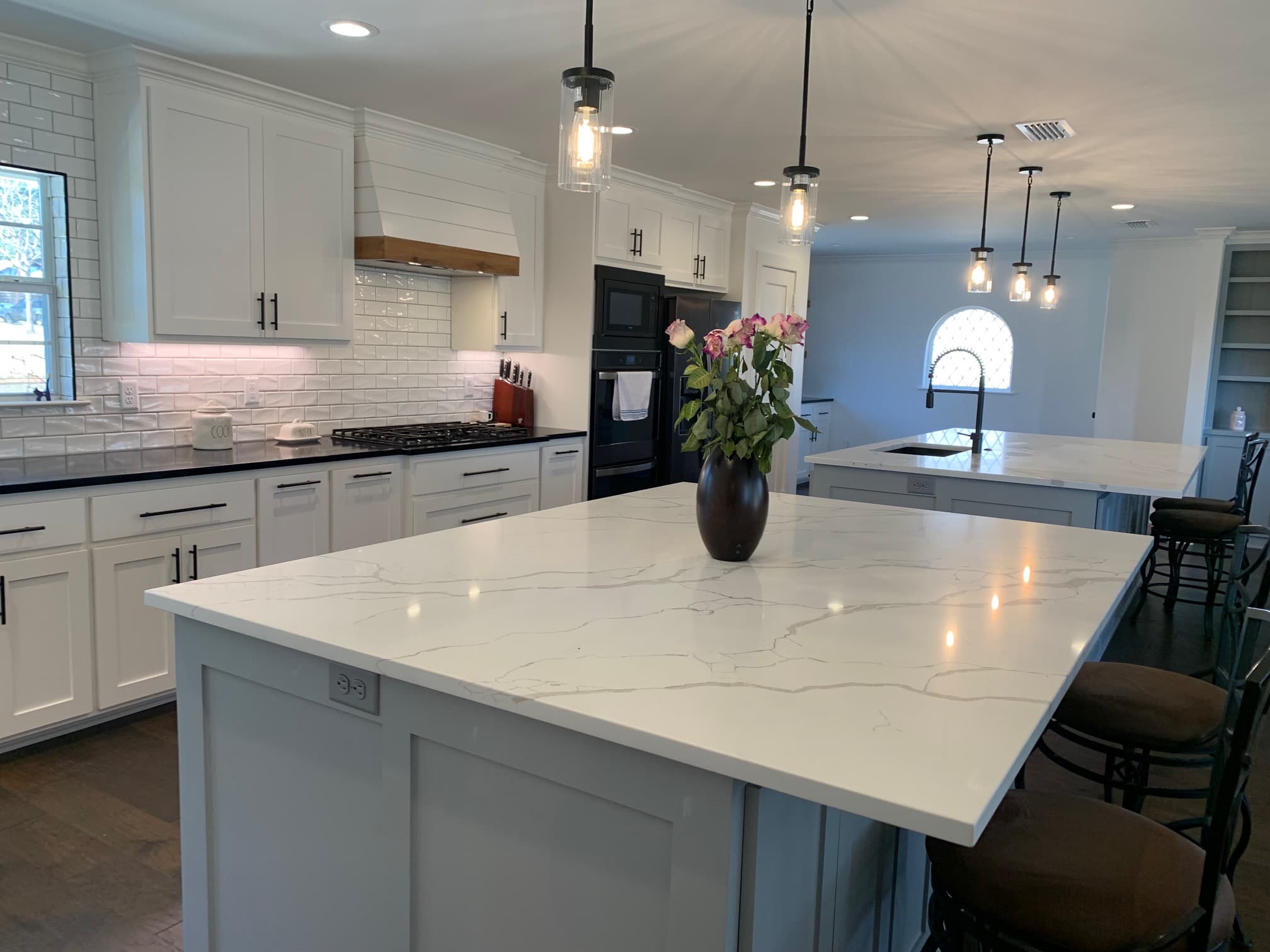 Remodeled kitchen with dual islands