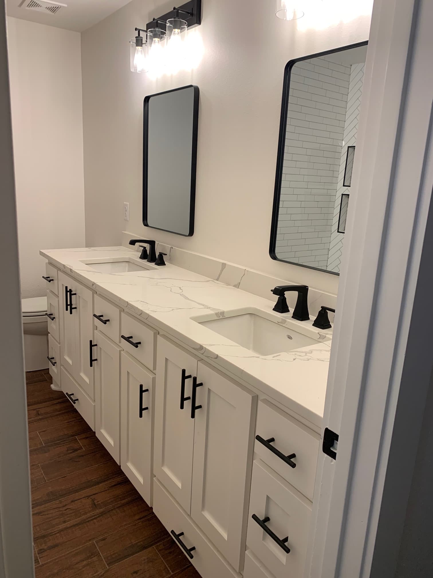 Remodeled bathroom with double vanity